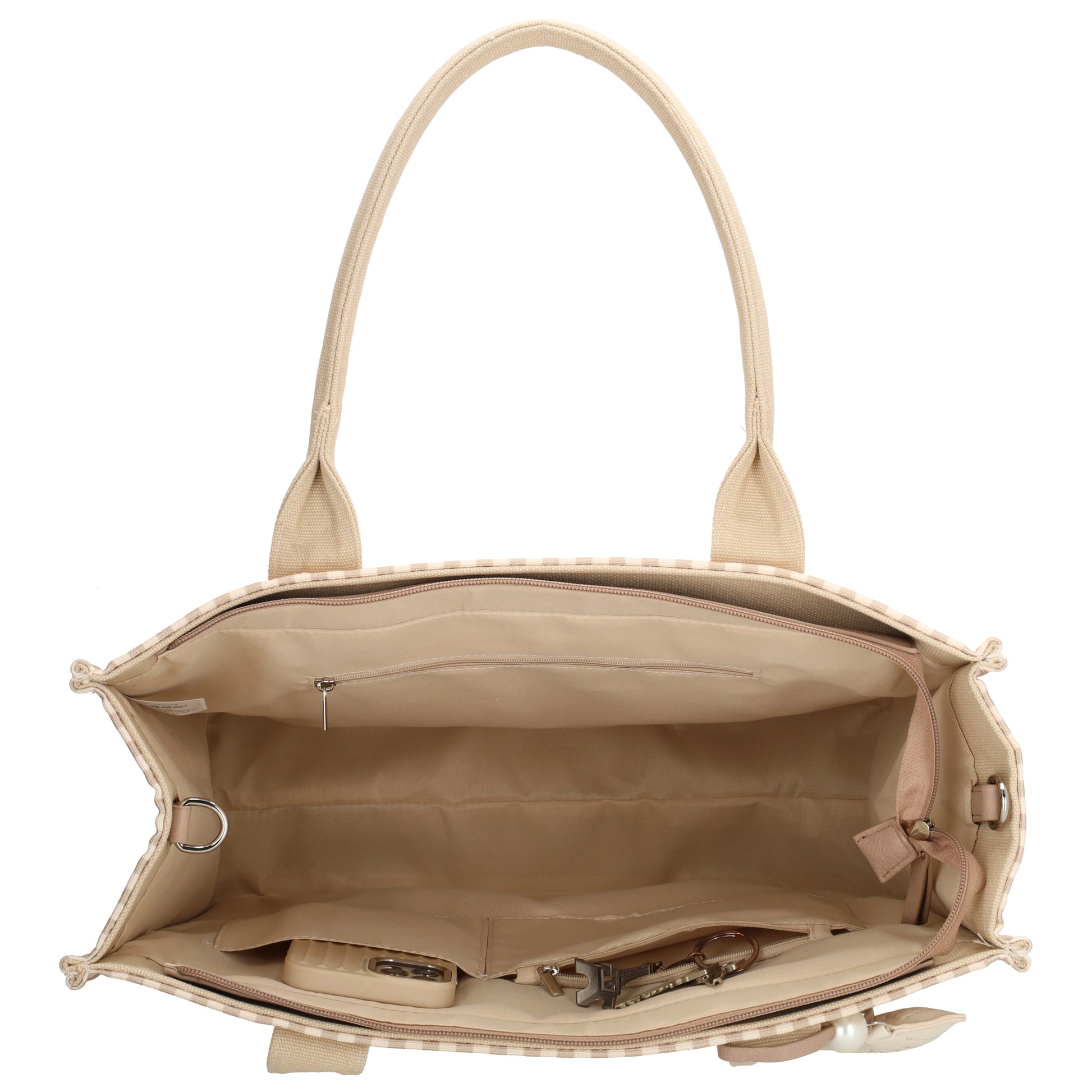 Shopper | Strandtasche 42x33cm Creme gestreift mit Reißverschluss - leder-accessoires.com