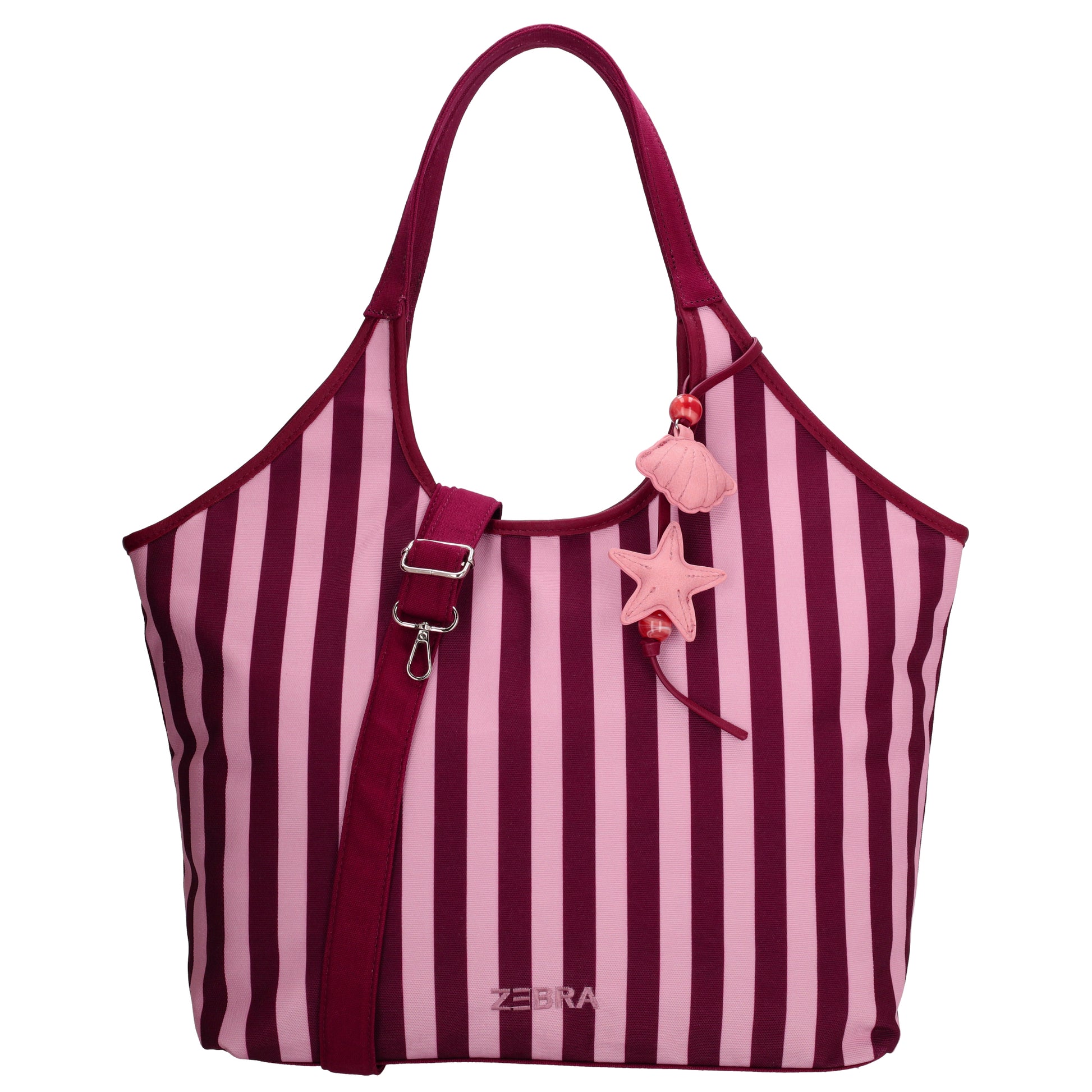Shopper | Strandtasche 51x32cm Pink gestreift mit Reißverschluss - leder-accessoires.com