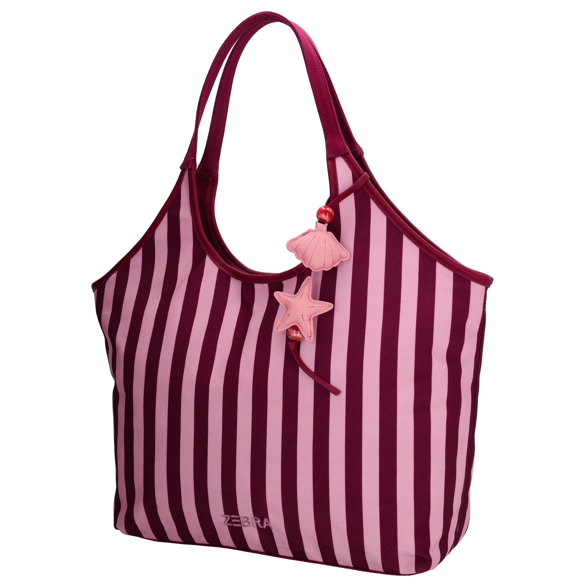 Shopper | Strandtasche 51x32cm Pink gestreift mit Reißverschluss - leder-accessoires.com