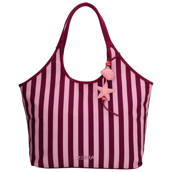 Shopper | Strandtasche 51x32cm Pink gestreift mit Reißverschluss - leder-accessoires.com