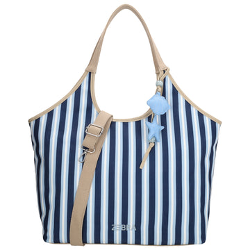 Shopper | Strandtasche 51x32cm Blau gestreift mit Reißverschluss - leder-accessoires.com