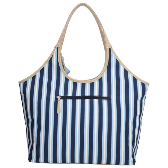 Shopper | Strandtasche 51x32cm Blau gestreift mit Reißverschluss - leder-accessoires.com