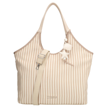 Shopper | Strandtasche 51x32cm Creme gestreift mit Reißverschluss - leder-accessoires.com