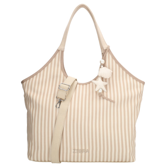 Shopper | Strandtasche 51x32cm Creme gestreift mit Reißverschluss - leder-accessoires.com