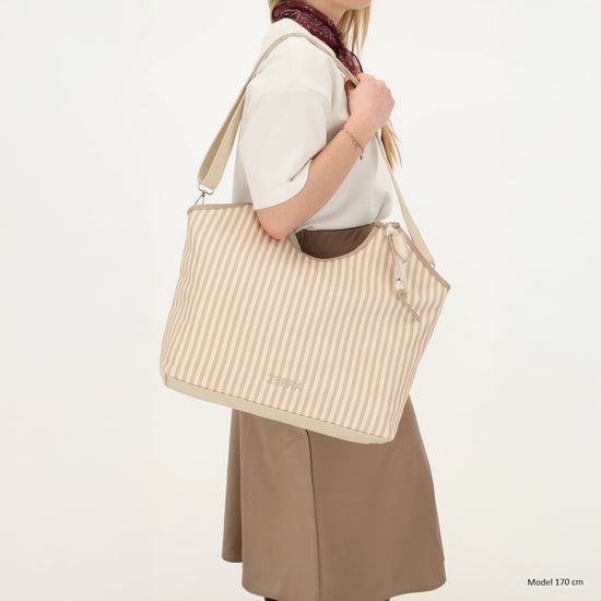 Shopper | Strandtasche 51x32cm Creme gestreift mit Reißverschluss - leder-accessoires.com