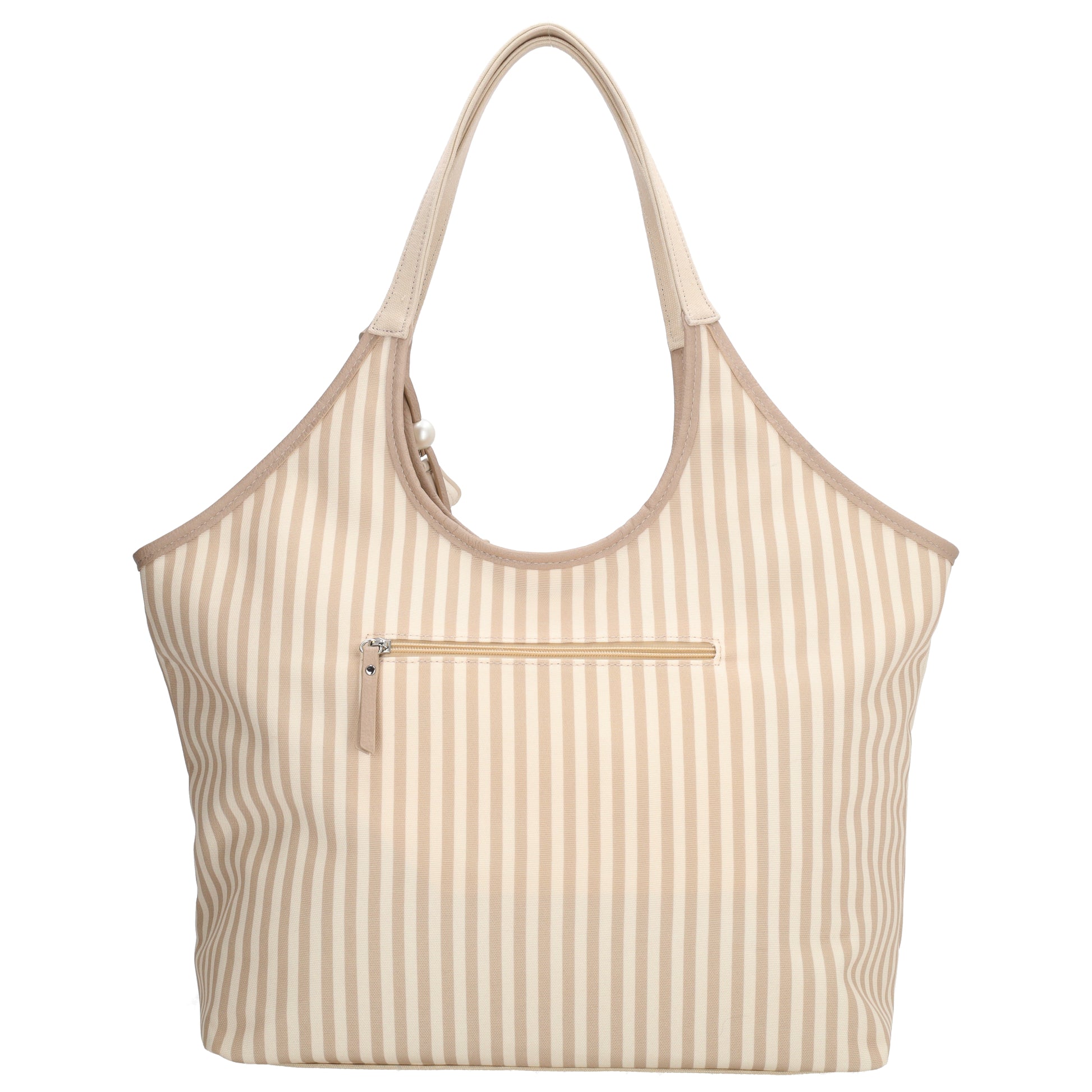 Shopper | Strandtasche 51x32cm Creme gestreift mit Reißverschluss - leder-accessoires.com