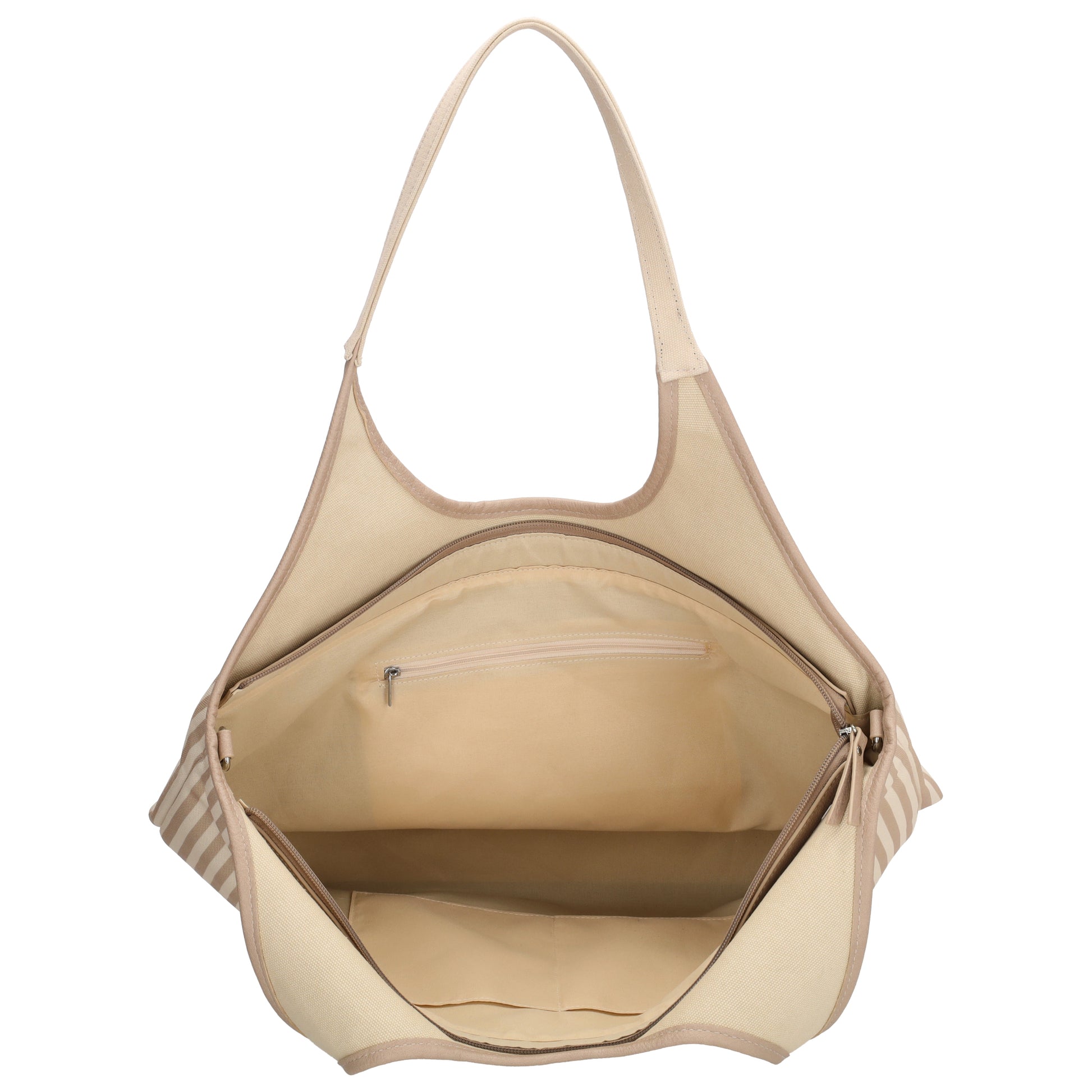 Shopper | Strandtasche 51x32cm Creme gestreift mit Reißverschluss - leder-accessoires.com