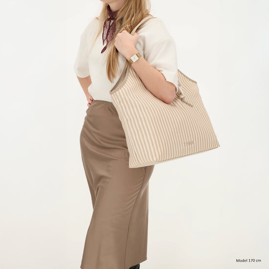 Shopper | Strandtasche 51x32cm Creme gestreift mit Reißverschluss - leder-accessoires.com