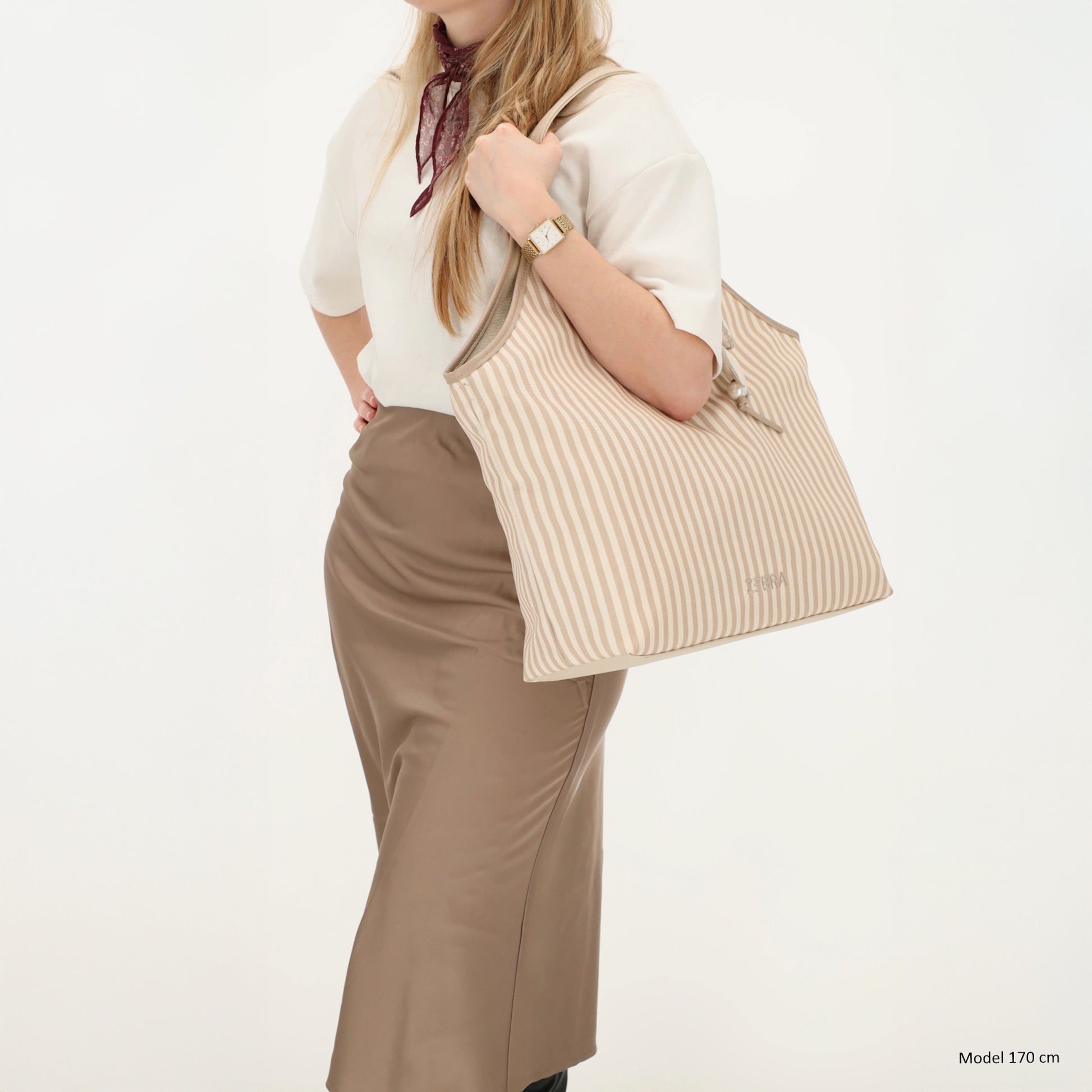 Shopper | Strandtasche 51x32cm Creme gestreift mit Reißverschluss - leder-accessoires.com