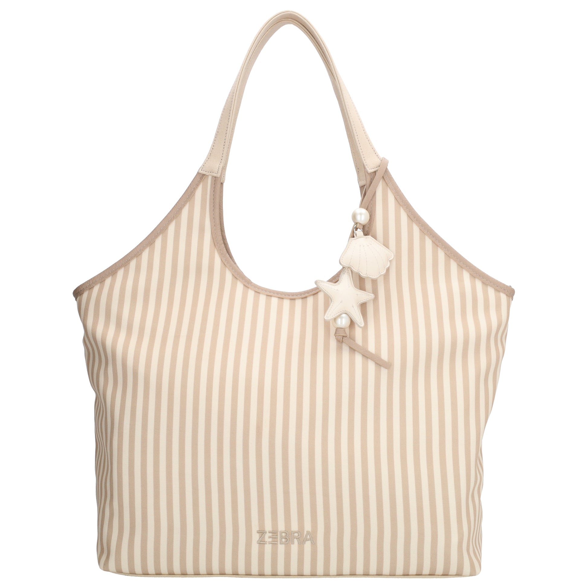 Shopper | Strandtasche 51x32cm Creme gestreift mit Reißverschluss - leder-accessoires.com