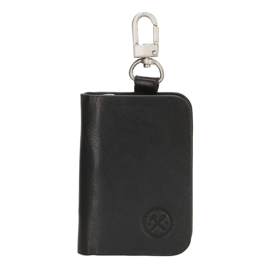 Schlüsseletui 7,5x9cm in Schwarz aus Leder mit Karabiner - leder-accessoires.com