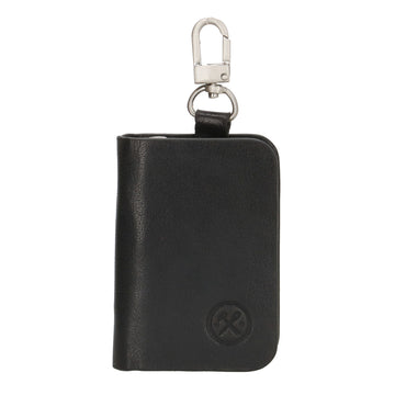 Schlüsseletui 7,5x9cm in Schwarz aus Leder mit Karabiner
