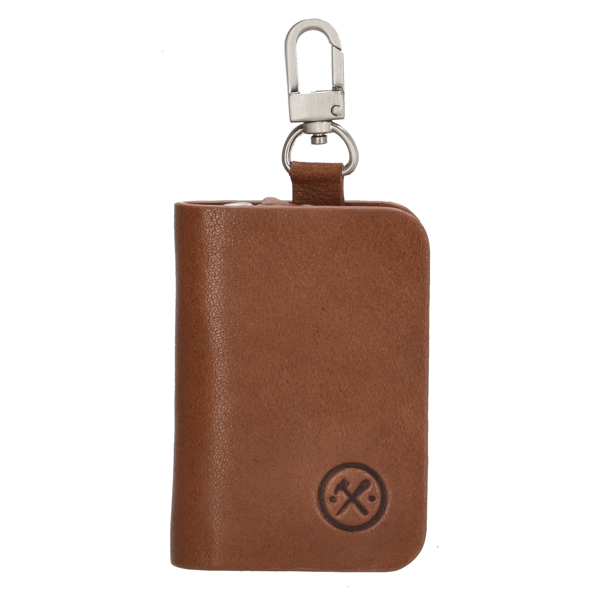 Schlüsseletui 7,5x9cm in Cognac aus Leder mit Karabiner - leder-accessoires.com
