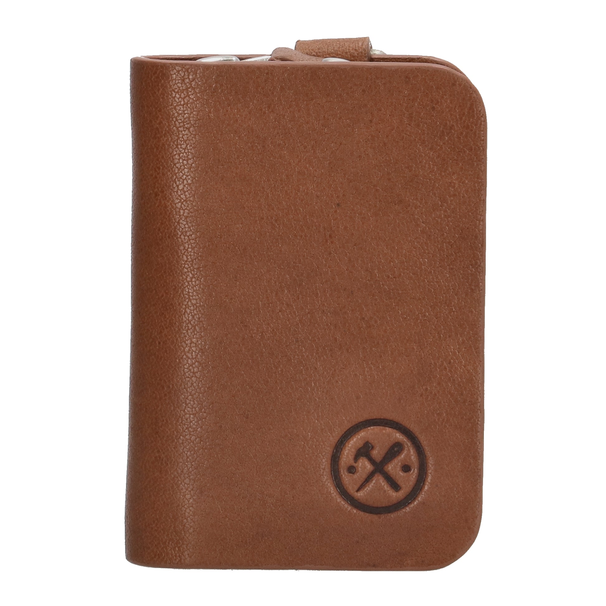 Schlüsseletui 7,5x9cm in Cognac aus Leder mit Karabiner - leder-accessoires.com