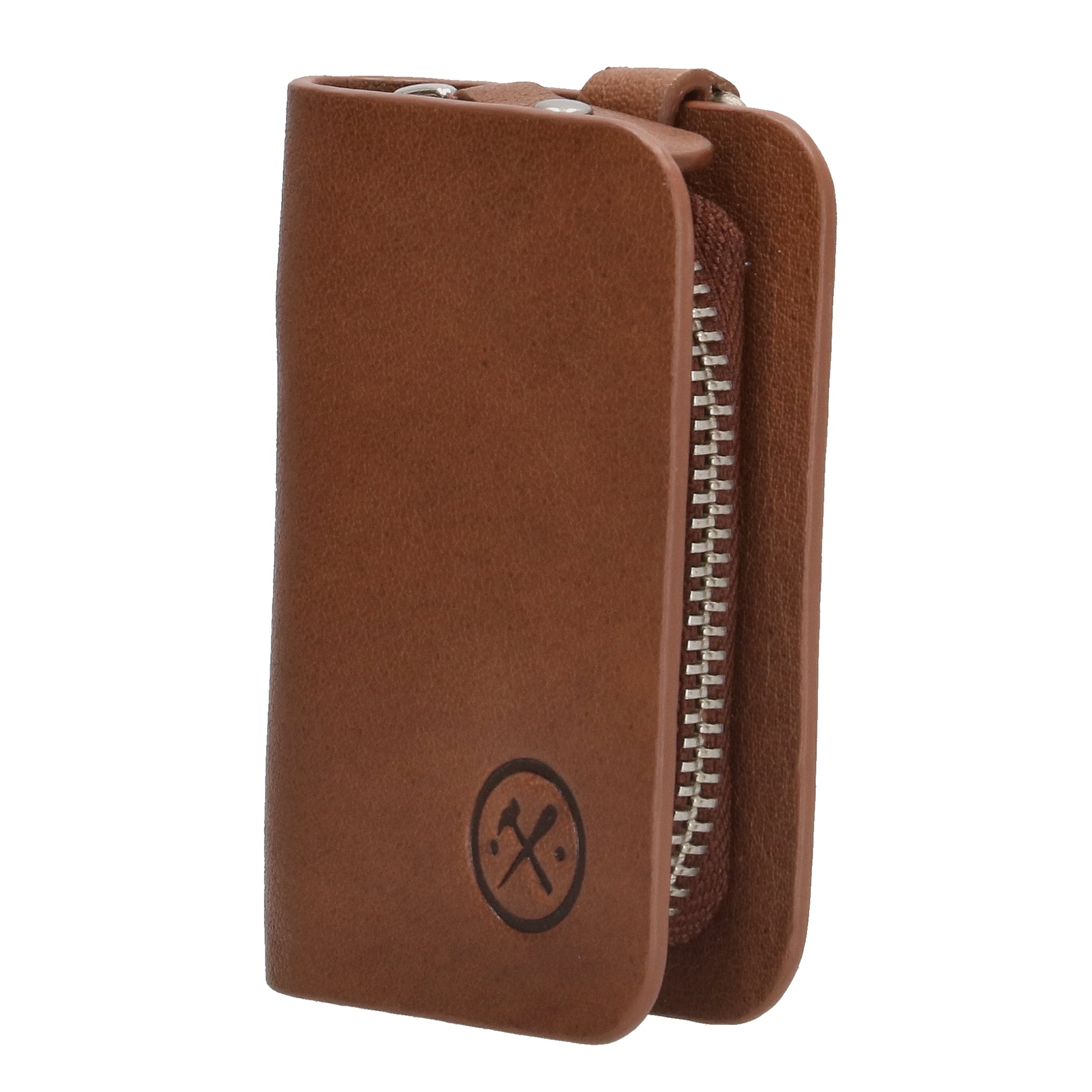 Schlüsseletui 7,5x9cm in Cognac aus Leder mit Karabiner - leder-accessoires.com
