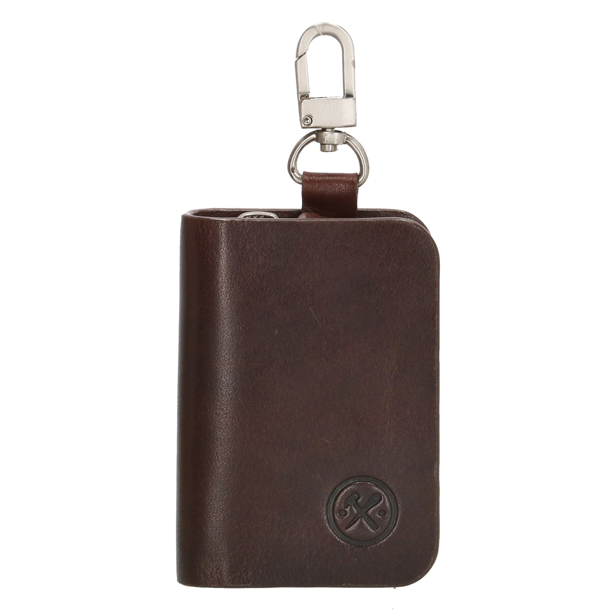 Schlüsseletui 7,5x9cm in Braun aus Leder mit Karabiner - leder-accessoires.com