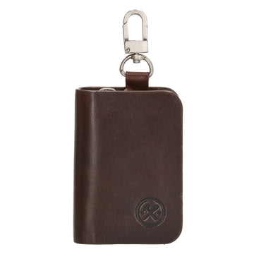 Schlüsseletui 7,5x9cm in Braun aus Leder mit Karabiner - leder-accessoires.com