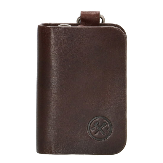Schlüsseletui 7,5x9cm in Braun aus Leder mit Karabiner - leder-accessoires.com