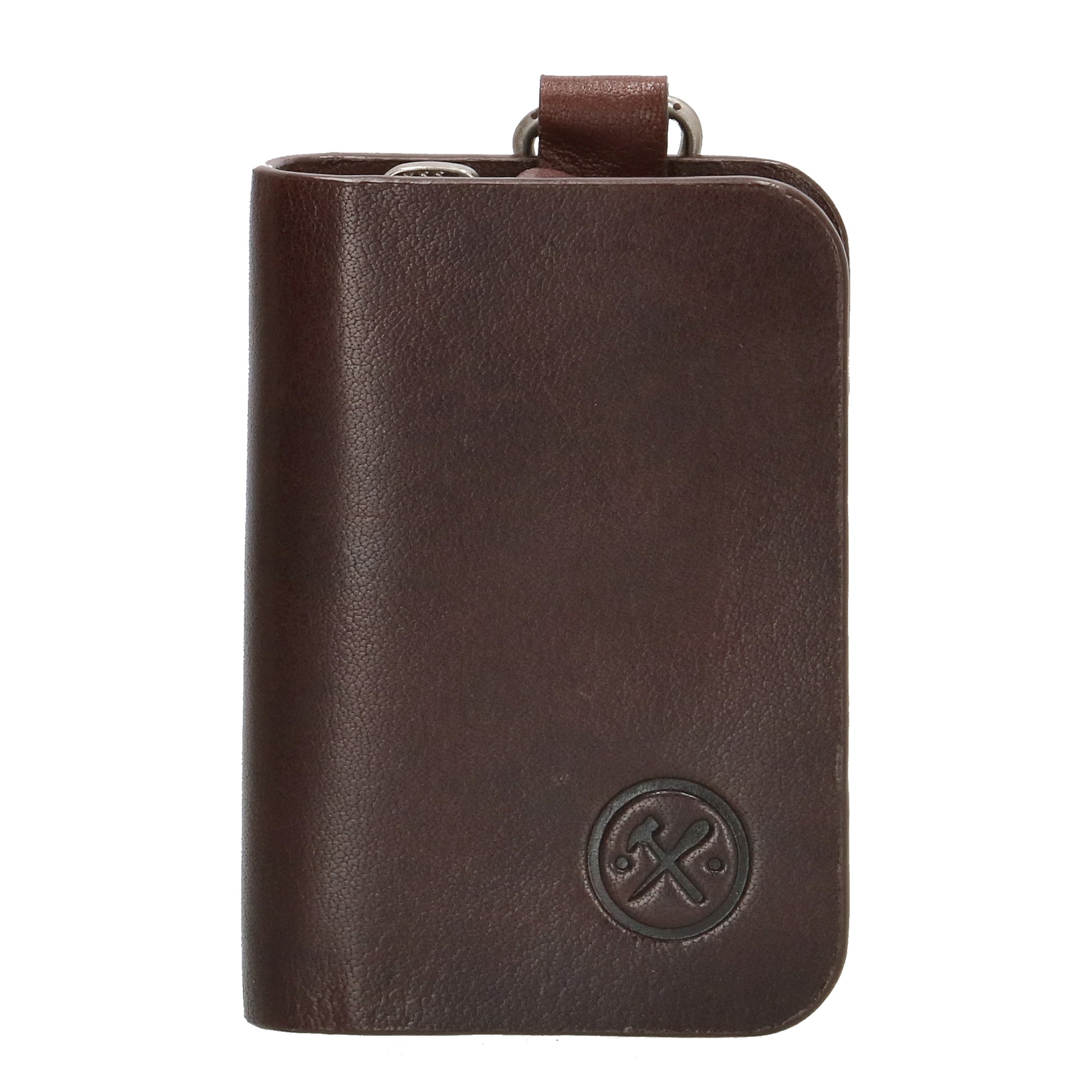 Schlüsseletui 7,5x9cm in Braun aus Leder mit Karabiner - leder-accessoires.com