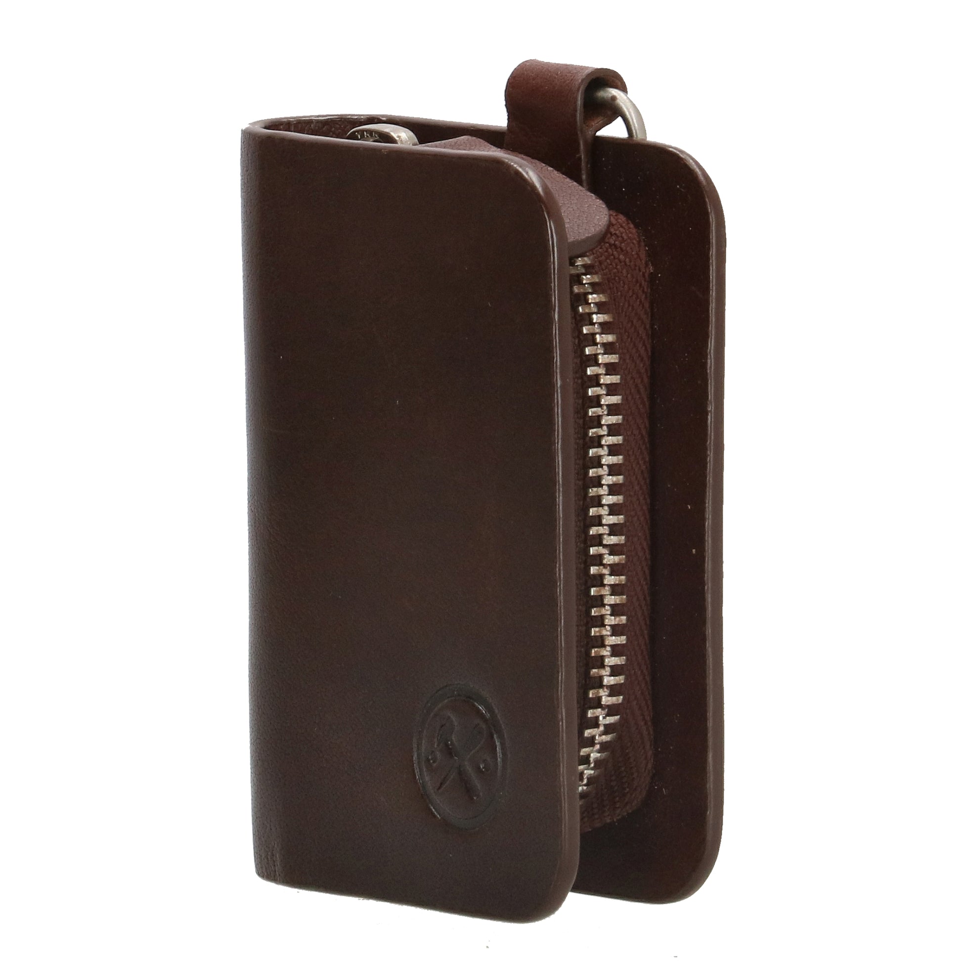 Schlüsseletui 7,5x9cm in Braun aus Leder mit Karabiner - leder-accessoires.com