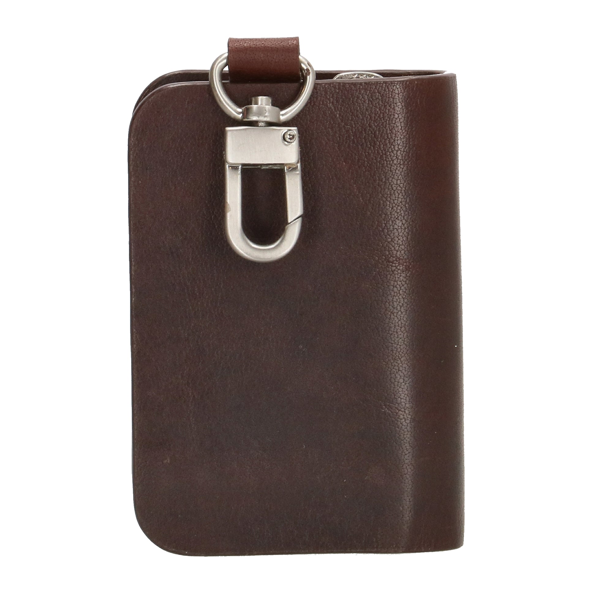 Schlüsseletui 7,5x9cm in Braun aus Leder mit Karabiner - leder-accessoires.com