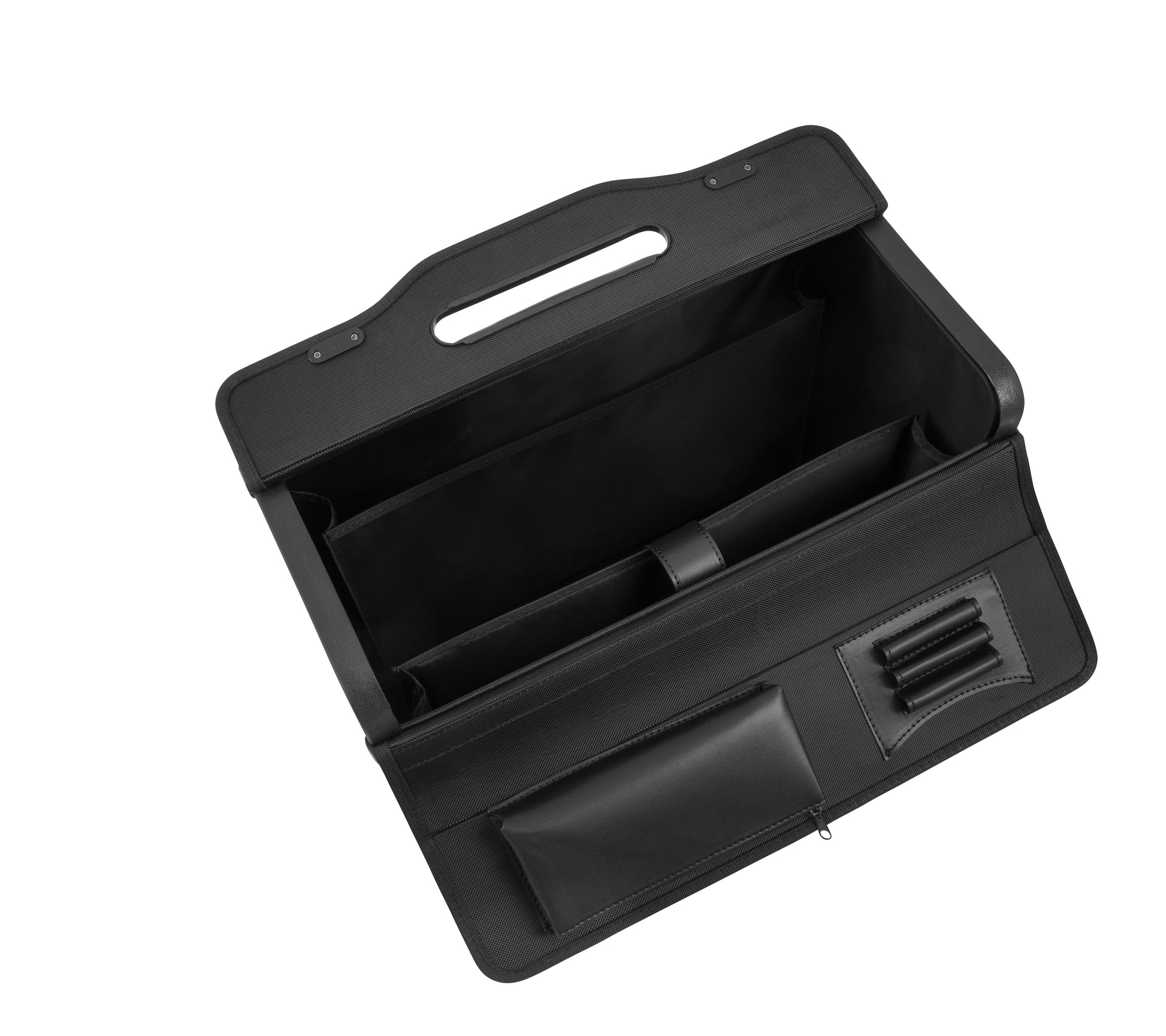 Pilotentrolley 48 x 38cm in Schwarz mit Zahlenschloss und Vortasche - leder-accessoires.com