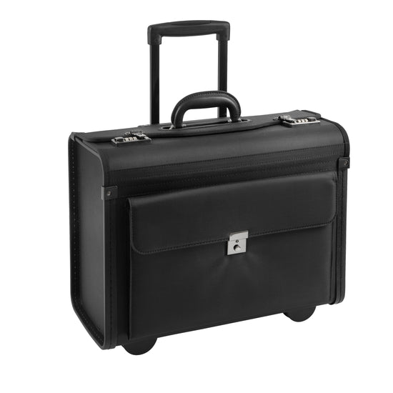 Pilotentrolley 48 x 38cm in Schwarz mit Zahlenschloss und Vortasche - leder-accessoires.com