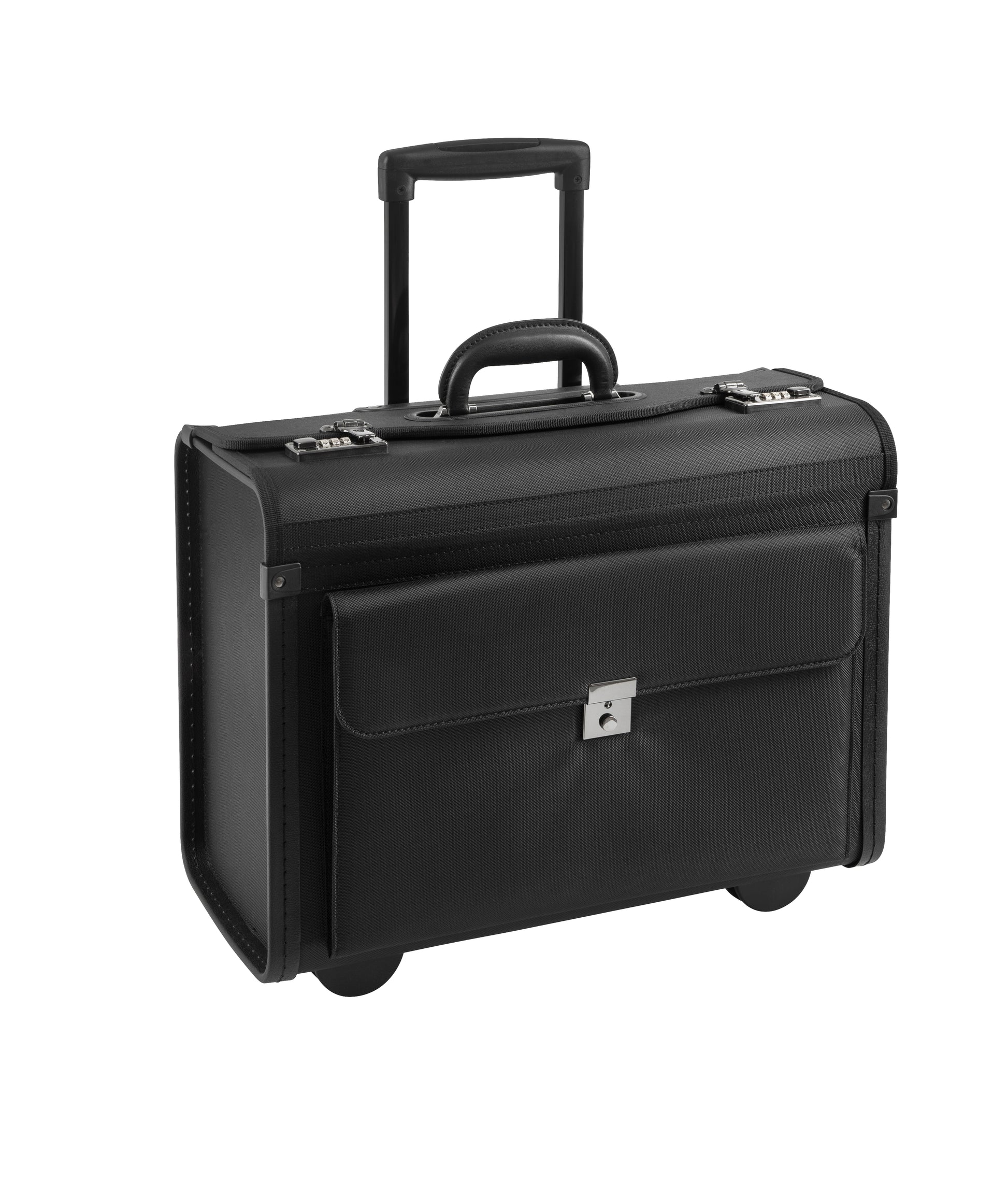 Pilotentrolley 48 x 38cm in Schwarz mit Zahlenschloss und Vortasche - leder-accessoires.com