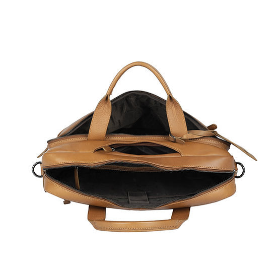 Businesstasche 40,5x30cm in Cognac mit Reißverschluss und Vortasche - leder-accessoires.com