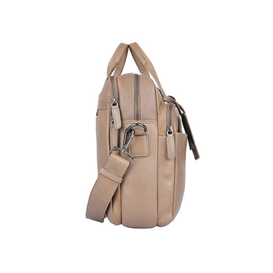 Businesstasche aus Leder in Taupe|Grau mit Reißverschluss und Vortasche - leder-accessoires.com