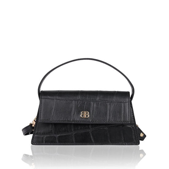 Kurzgrifftasche 22x11cm in Schwarz mit Krokooptik - leder-accessoires.com