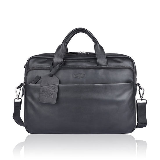 Businesstasche aus Leder in Schwarz mit Reißverschluss und Vortasche - leder-accessoires.com