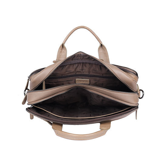 Businesstasche aus Leder in Taupe|Grau mit Reißverschluss und Vortasche - leder-accessoires.com