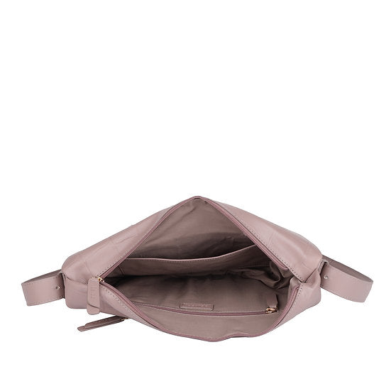 Umhängetasche in Bananenform 36x22cm in Lila mit Krokooptik - leder-accessoires.com