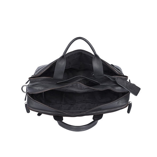 Businesstasche aus Leder in Schwarz mit Reißverschluss und Vortasche - leder-accessoires.com