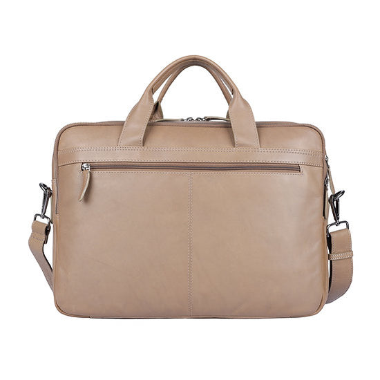 Businesstasche aus Leder in Taupe|Grau mit Reißverschluss und Vortasche - leder-accessoires.com