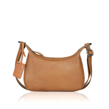 Umhängetasche in Bananenform 27x15cm in Cognac mit Reißverschluss