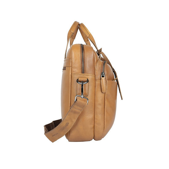Businesstasche 40,5x30cm in Cognac mit Reißverschluss und Vortasche - leder-accessoires.com