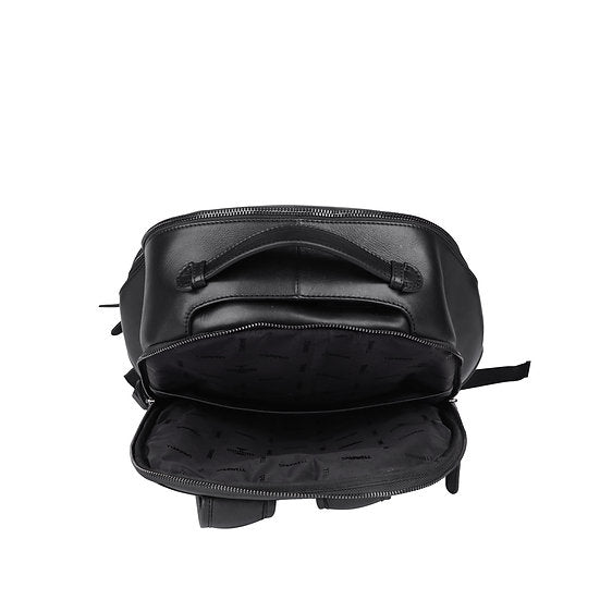 Lederrucksack 31x42cm in Schwarz mit Reißverschluss und Vortasche