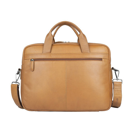 Businesstasche 40,5x30cm in Cognac mit Reißverschluss und Vortasche - leder-accessoires.com
