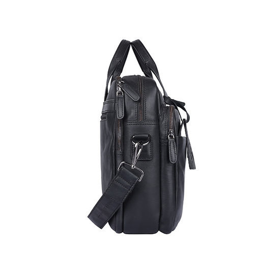 Businesstasche aus Leder in Schwarz mit Reißverschluss und Vortasche - leder-accessoires.com