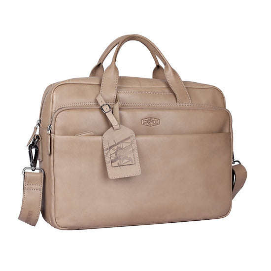 Businesstasche 40,5x30cm in Taupe mit Reißverschluss und Vortasche - leder-accessoires.com