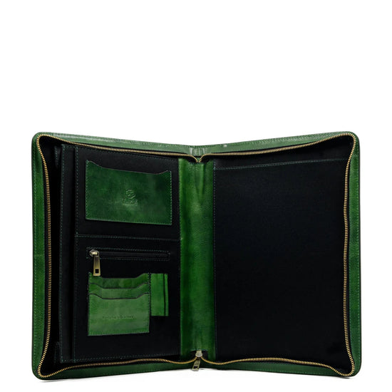 Dokumentenmappe-| Organizer A4 in Grün mit Reißverschluss - leder-accessoires.com