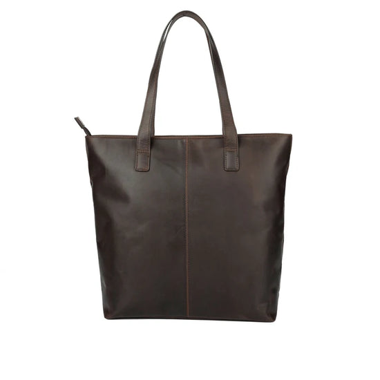 Eleganter brauner Ledershopper mit Laptopfach und verstellbarem Lederriemen