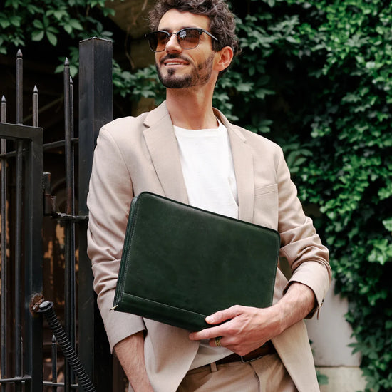 Dokumentenmappe-| Organizer A4 in Grün mit Reißverschluss - leder-accessoires.com