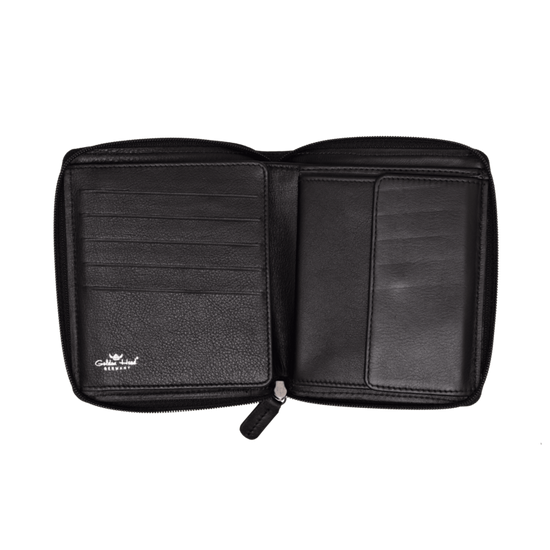 Lederbörse 10,5x12,5cm in Schwarz mit Rundumreißverschluss - leder-accessoires.com