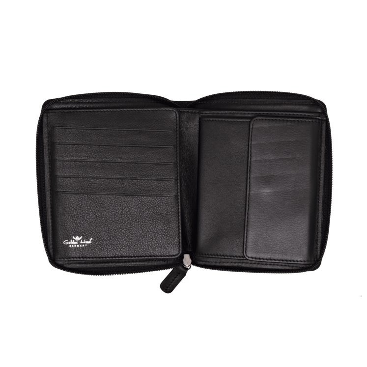 Lederbörse 10,5x12,5cm in Schwarz mit Rundumreißverschluss - leder-accessoires.com