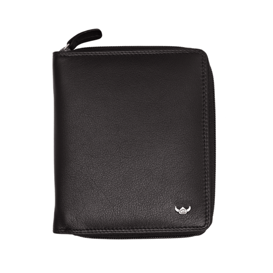 Lederbörse 10,5x12,5cm in Schwarz mit Rundumreißverschluss - leder-accessoires.com