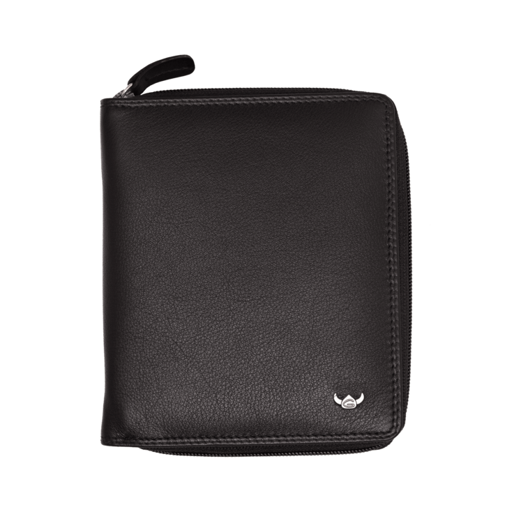 Lederbörse 10,5x12,5cm in Schwarz mit Rundumreißverschluss - leder-accessoires.com