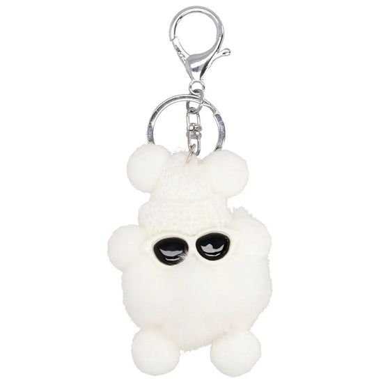 Pompon-Taschenanhänger Männchen in Weiß mit Schlüsselring - leder-accessoires.com